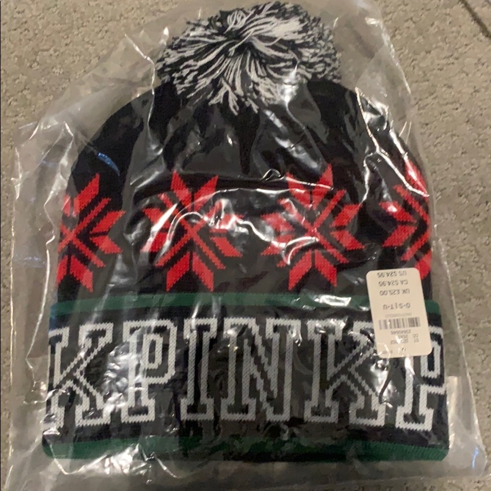Pink Beanie-Blk Red Green